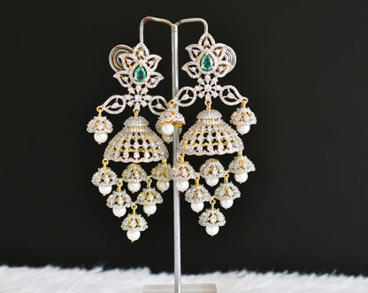 Two tone peacock green pearl long jhumkka/earrings dj-52564