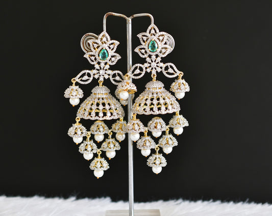 Two tone peacock green pearl long jhumkka/earrings dj-52564