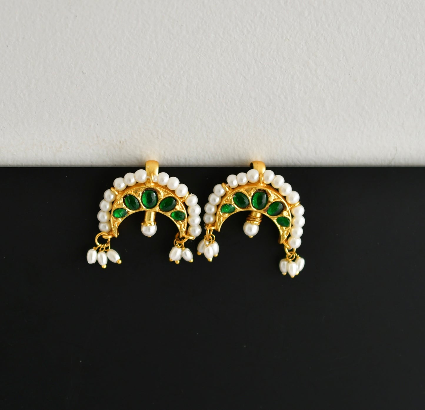 Gold tone green kundan jadau moon bugadi earrings dj-52465