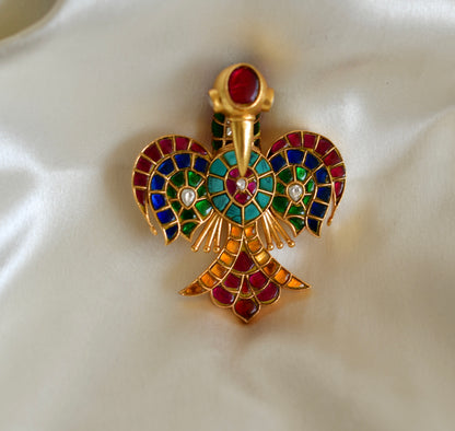 Matte finish Navarathna kundan jadau bird brooch dj-52639