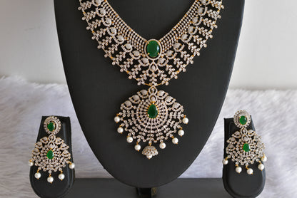 Two tone emerald-white bridal big necklace set dj-51981