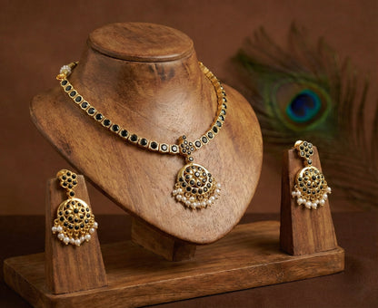 Gold tone south indian style black attigai set dj-34633