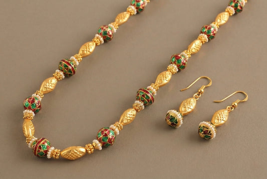 Matte finish meenakari beaded necklace set-dj14352