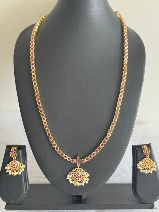 Gold tone ruby South Indian style haar set dj-51676