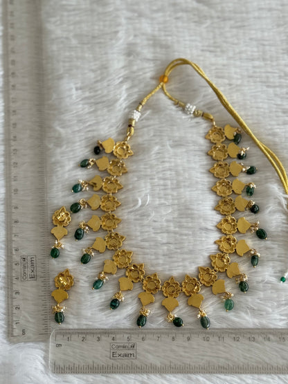 Matte finish pink-green kundan jadau beaded flower necklace set dj-51546