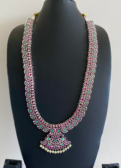 Silver tone precious kemp-green white pearl mango peacock haar Dj-52529