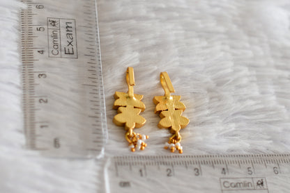 Gold tone pink-green-white kundan jadau butterfly bugadi earrings dj-52487