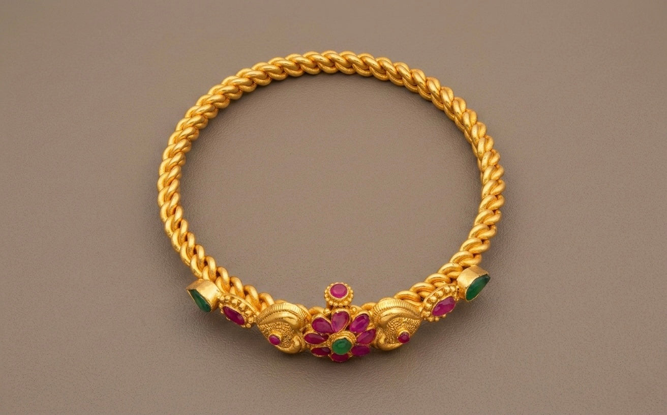 Gold tone screw type ruby-green kada/bracelet(2.8) dj-08318