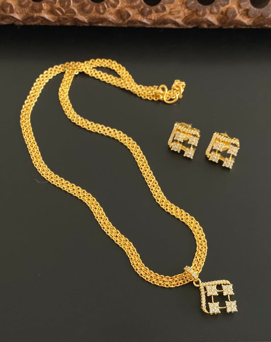Gold tone 18 inches chain with white stone pendant set dj-54028