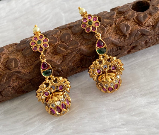 Antique gold tone peacock flower earrings dj-53575