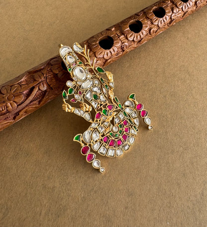 Gold tone pink-green-white kundan jadau Kamakshi pendant dj-51591