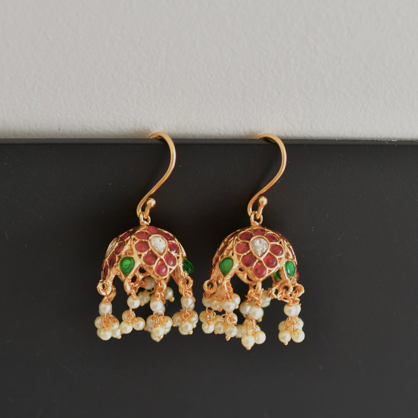 Matte finish kemp-green-white pearlx hook jhumkka dj-46514