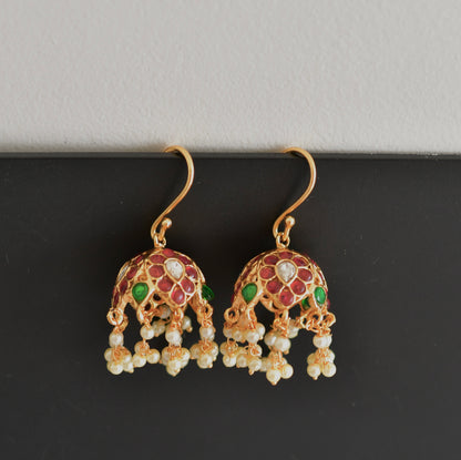 Matte finish kemp-green-white pearlx hook jhumkka dj-46514