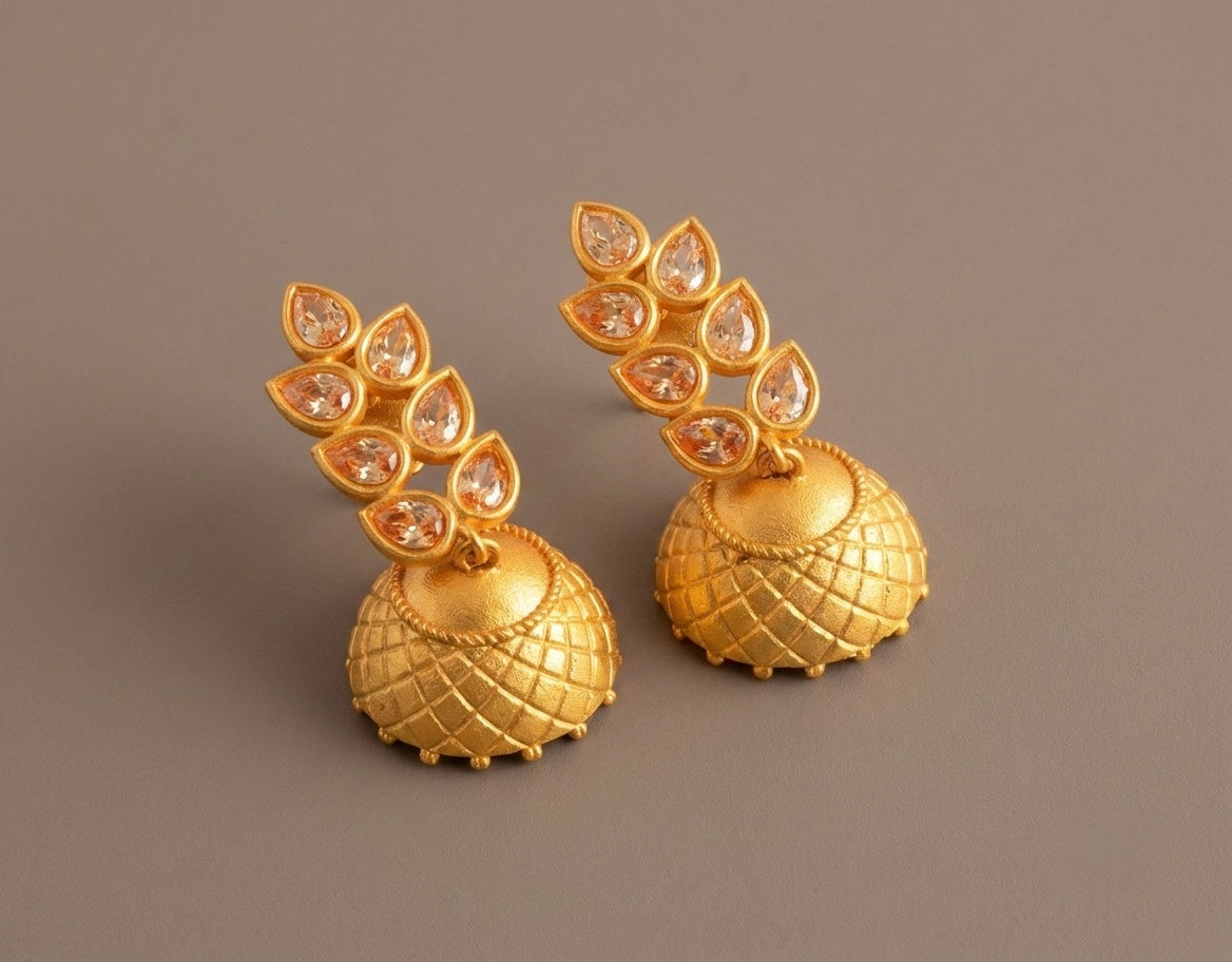 Matte finish gold stone jhumkka-dj07244