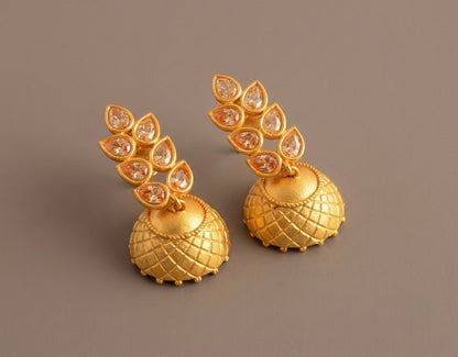 Matte finish gold stone jhumkka-dj07244