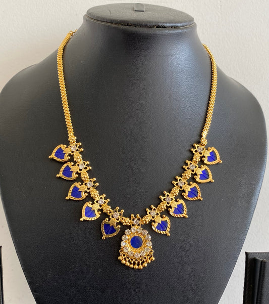 Gold tone white-blue palakka necklace dj-53060