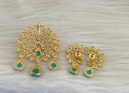 Two tone cz white green peacock pendant set dj-54659