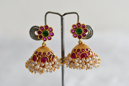 Matte finish kemp-green pearl cluster flower jhumkka dj-51858