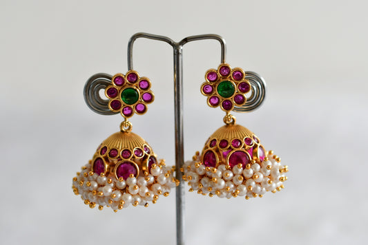 Matte finish kemp-green pearl cluster flower jhumkka dj-51858
