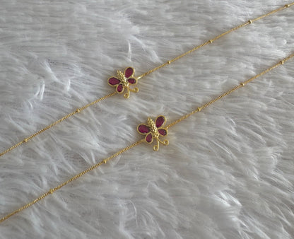 Gold tone pink butterfly kundan jadau anklets dj-51408