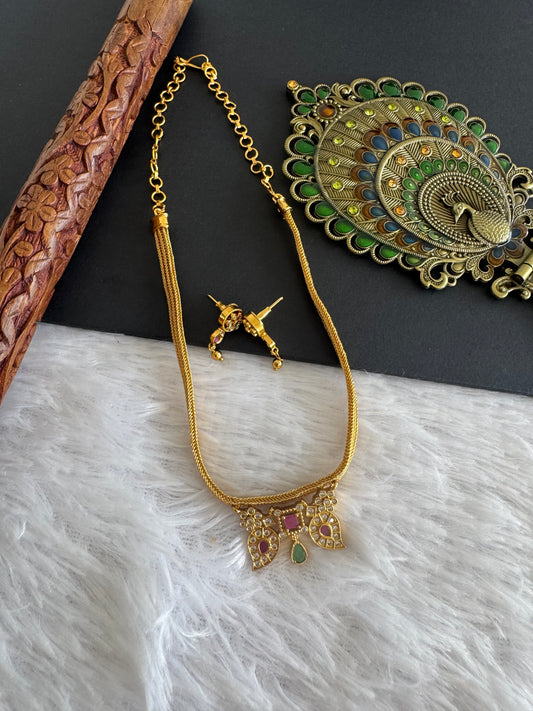 Matte finish cz ruby-green mango necklace set dj-52138