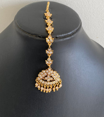 Gold tone AD white stone south Indian tikka dj-53859