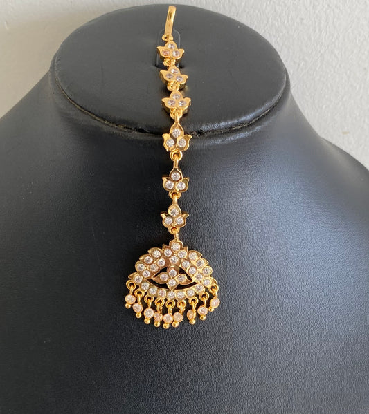 Gold tone AD white stone south Indian tikka dj-53859