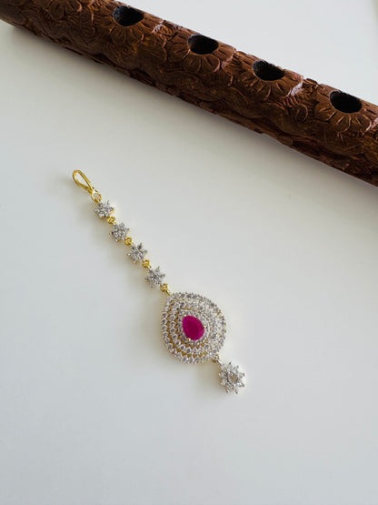 Two tone cz-ruby thilak stone tikka dj-51372