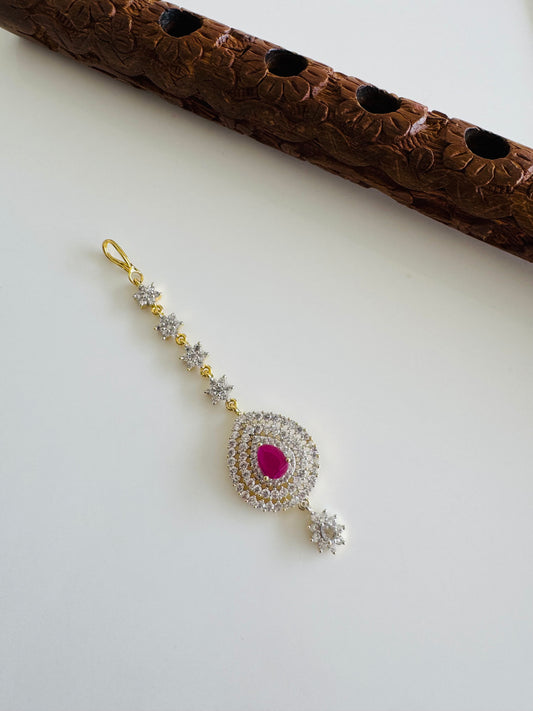 Two tone cz-ruby thilak stone tikka dj-51372