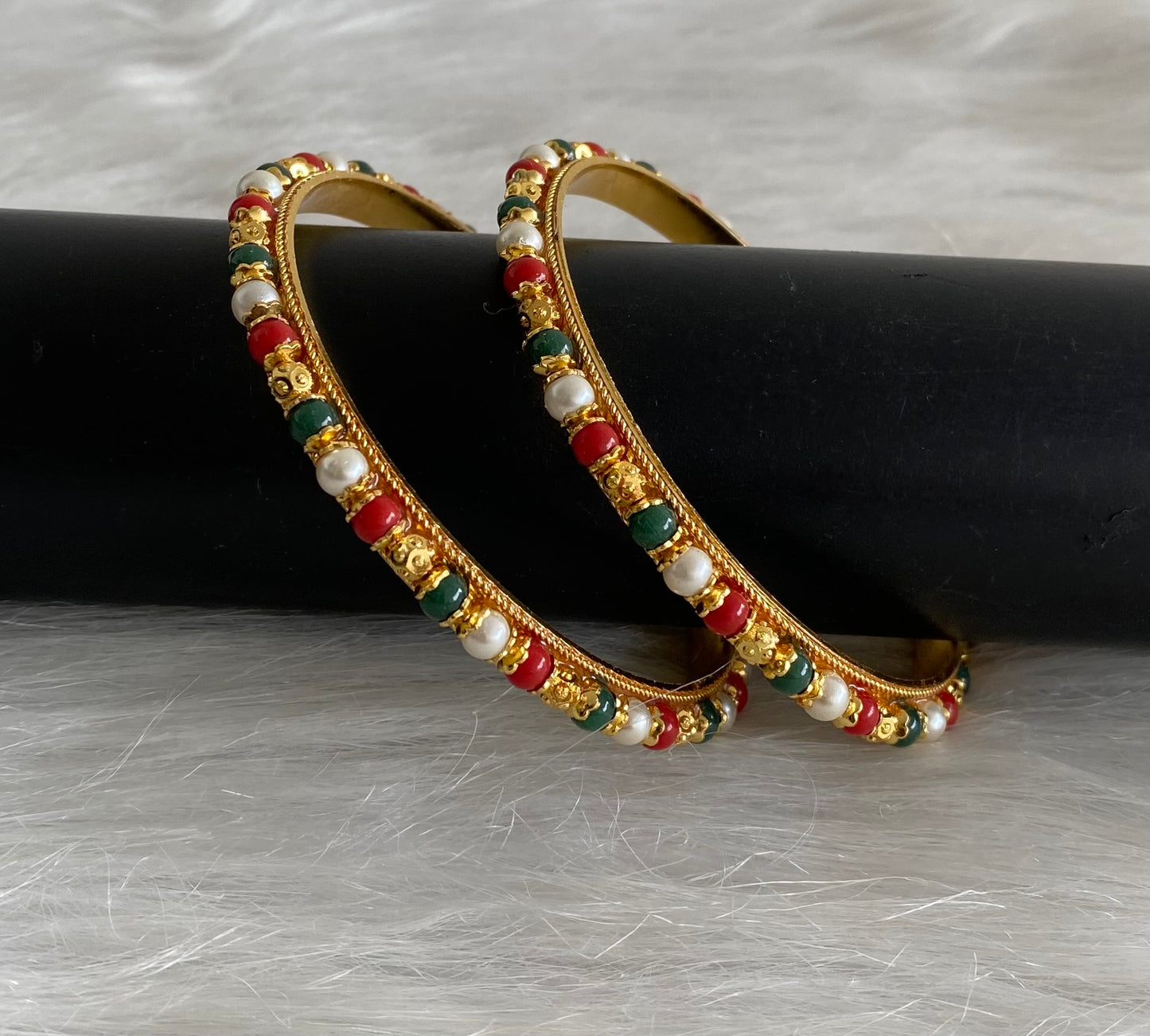 Gold tone navarathna beaded bangles (2.6) dj-53702