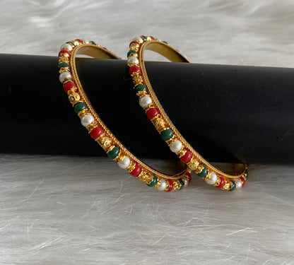 Gold tone navarathna beaded bangles (2.6) dj-53702