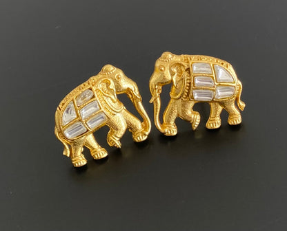 Gold tone white kundan jadau elephant earrings dj-53538