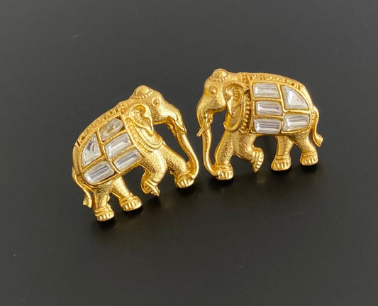 Gold tone white kundan jadau elephant earrings dj-53538