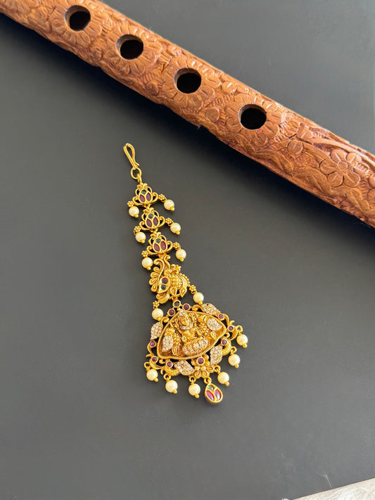 Antique gold tone lakshmi elephant peacock tikka dj-51374