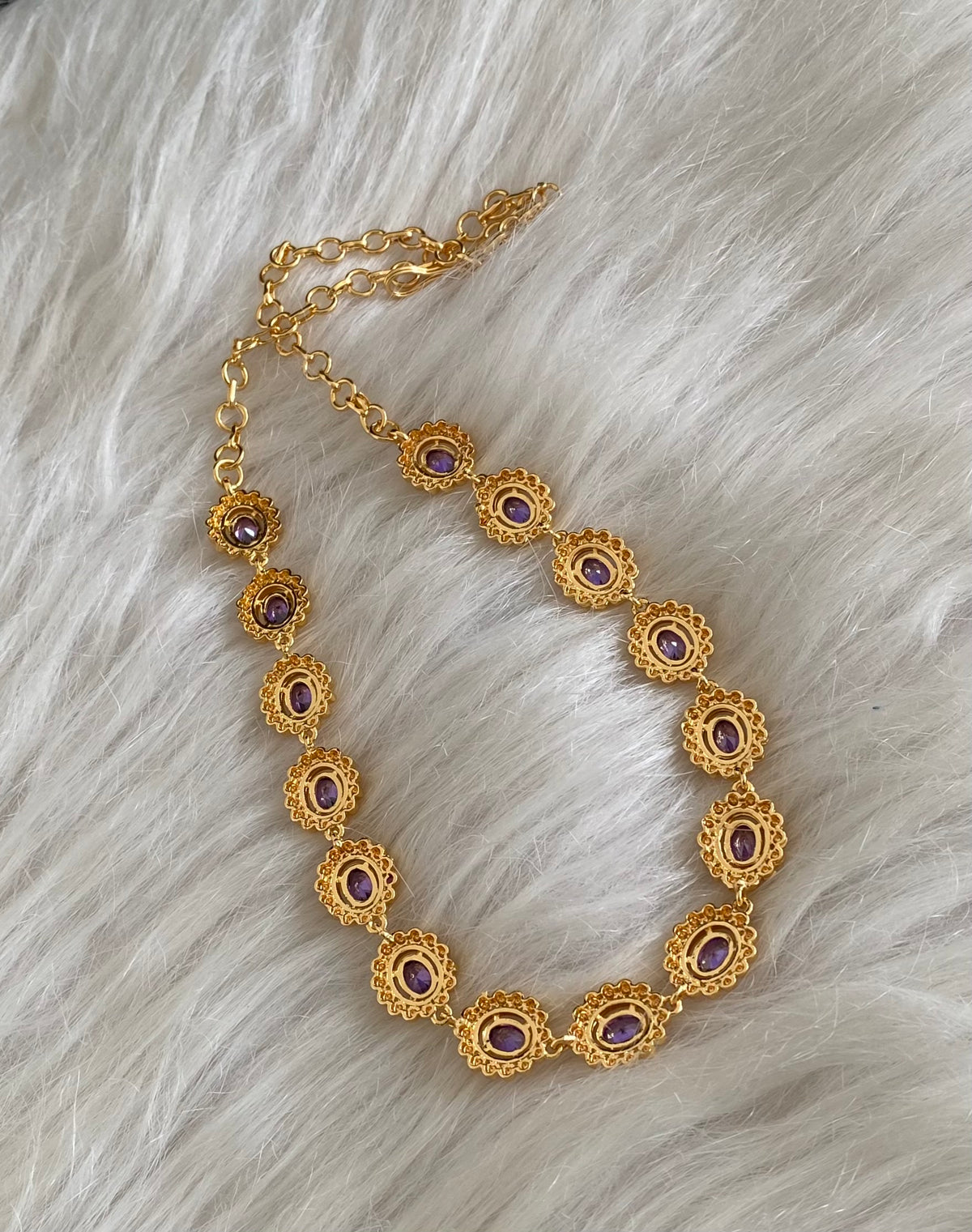 Gold tone purple stone necklace dj-54917