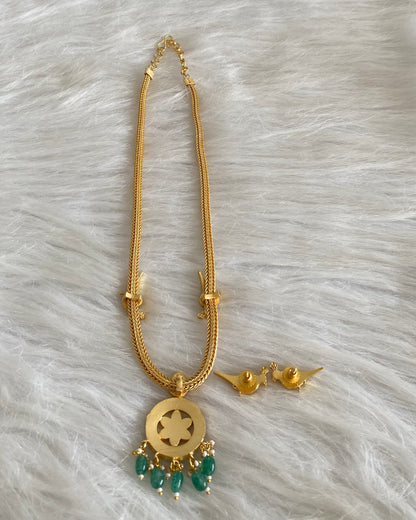 Gold tone navarathna kundan jadau bird necklace set dj-54493