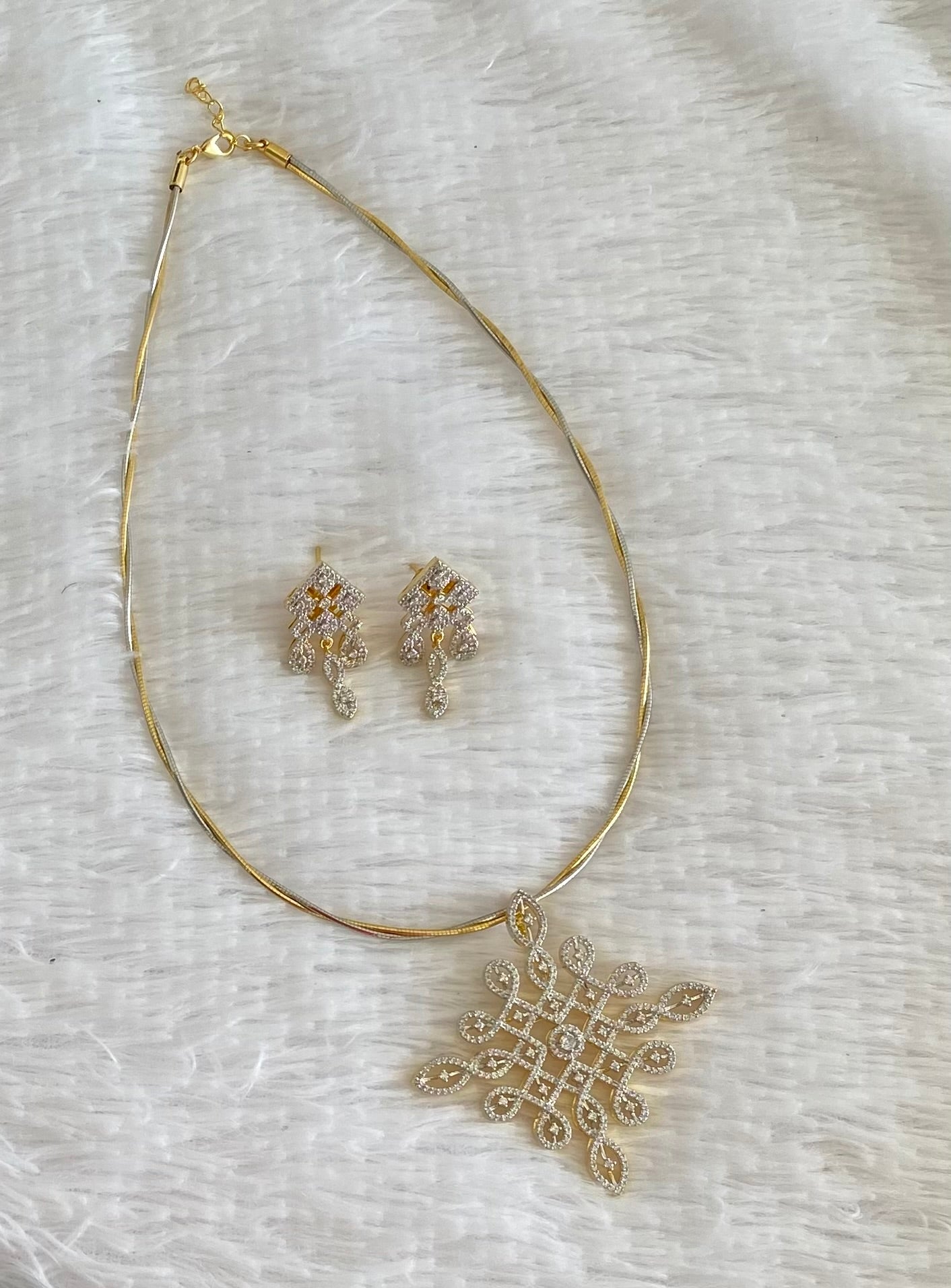 Two tone cz rangoli pendant set with kanti necklace dj-54002