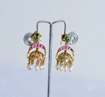 Antique gold tone kemp-green pearl jhumkka dj-51936