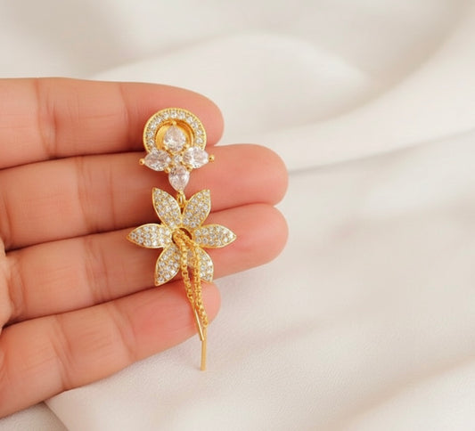 Gold tone Cz-white Flower Earrings -dj17164