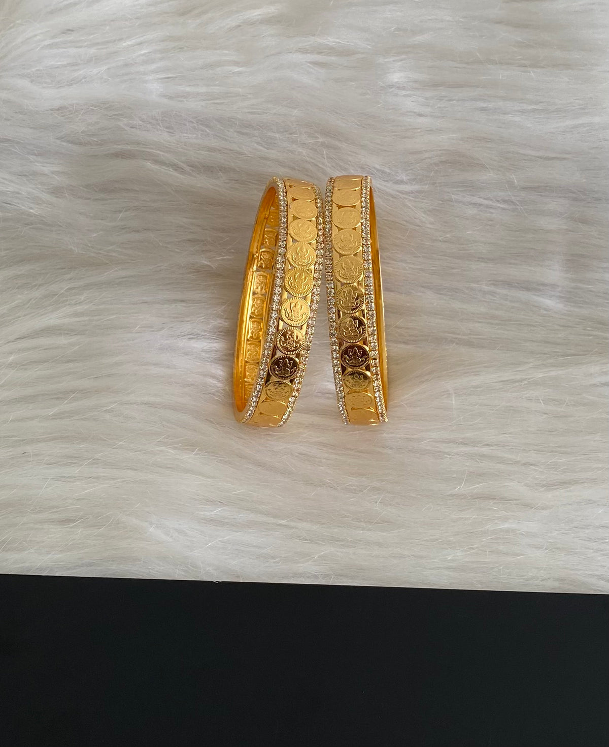 Gold tone white stone lakshmi coin bangles(2.6) Dj-54819