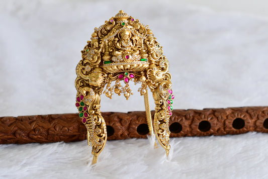 Antique gold tone cz pink-green jadau lakshmi peacock elephant nakshi vanki/bajuband dj-51965