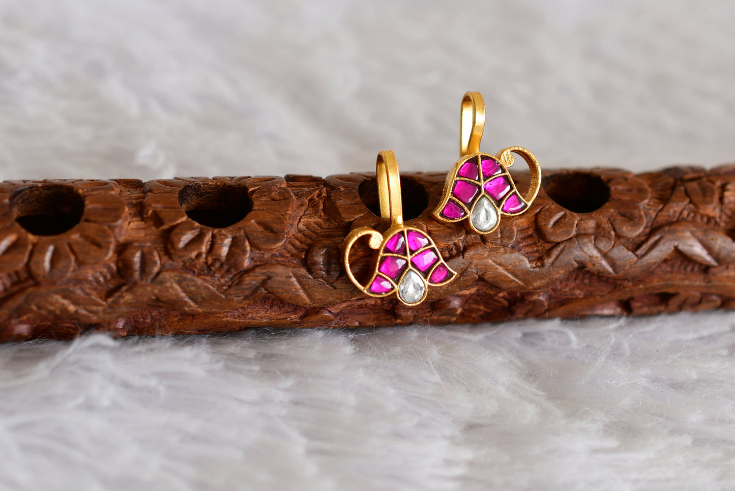 Gold tone pink-white kundan jadau bugadi earrings dj-52493