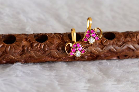 Gold tone pink-white kundan jadau bugadi earrings dj-52493