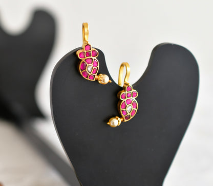 Gold tone pink-white kundan jadau mango bugadi earrings dj-52495