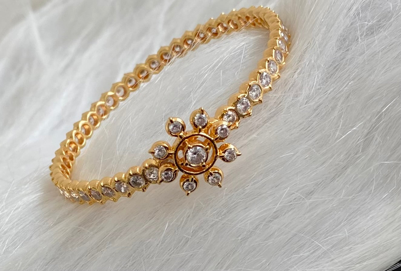 Gold tone AD white stone diamond look alike bangle/kada(2.4) Dj-53916