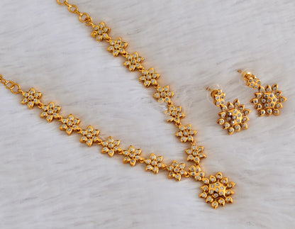 Antique gold tone white flower necklace set dj-53338