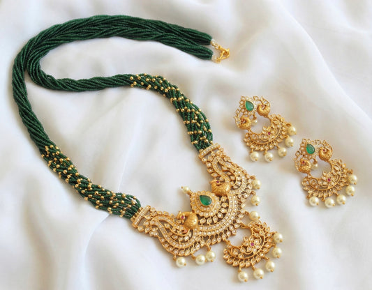 Matte finish cz Green beaded peacock haar set DJ29132