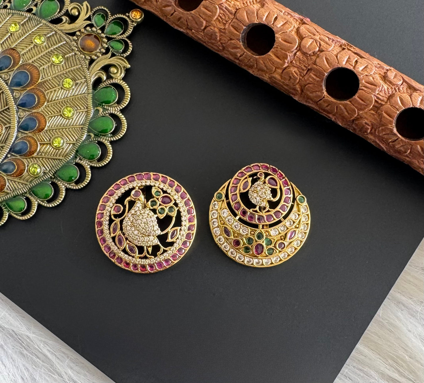 Antique gold tone cz kemp-green swan sun moon hair jewel- Dj-51351