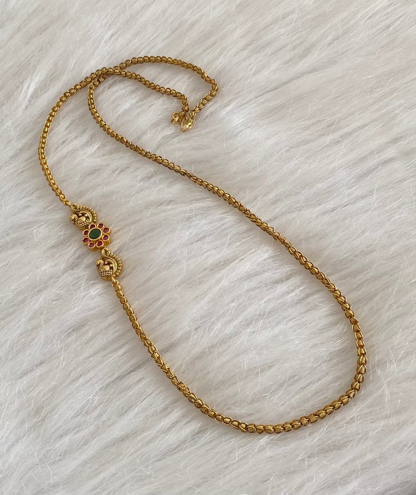 Antique tone pink-green stone peacock mugappu chain dj-54427