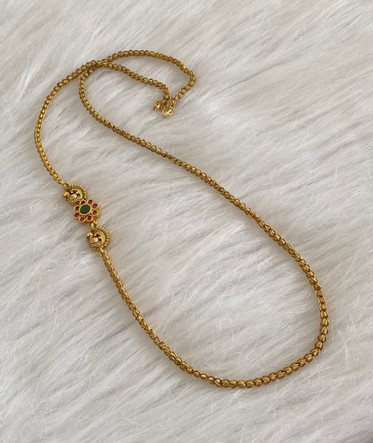 Antique tone pink-green stone peacock mugappu chain dj-54427